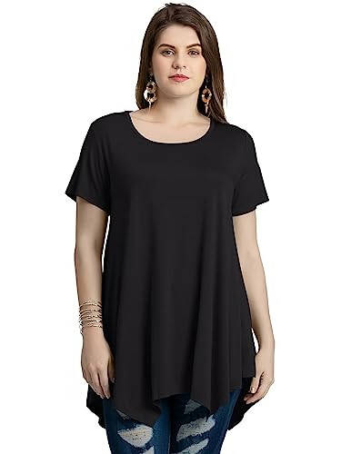 LARACE Short Sleeve Shirts for Womens Plus Size Tops Casual Summer Clothes Asymmetrical Tunic Blouses - 2