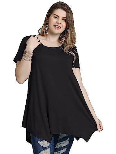 LARACE Short Sleeve Shirts for Womens Plus Size Tops Casual Summer Clothes Asymmetrical Tunic Blouses - 3