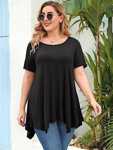 LARACE Short Sleeve Shirts for Womens Plus Size Tops Casual Summer Clothes Asymmetrical Tunic Blouses - 4