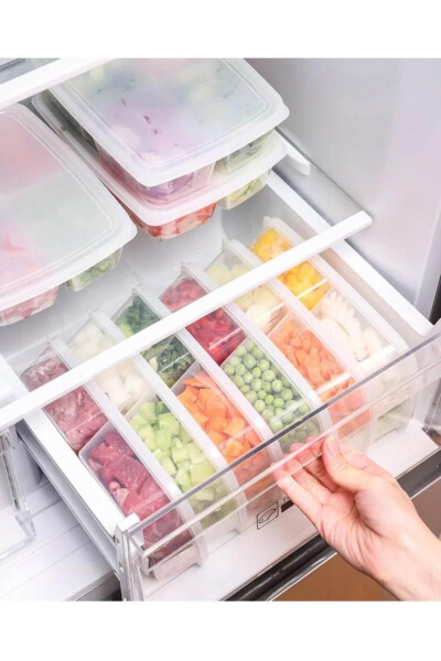 Large 12 Pack 4 Compartment Frozen Meal Meat And Vegetable Storage Container - Portion Freezer Chop Box - 10