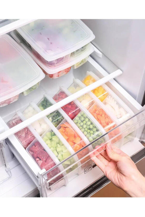 Large 12 Pack 4 Compartment Frozen Meal Meat And Vegetable Storage Container - Portion Freezer Chop Box - 10