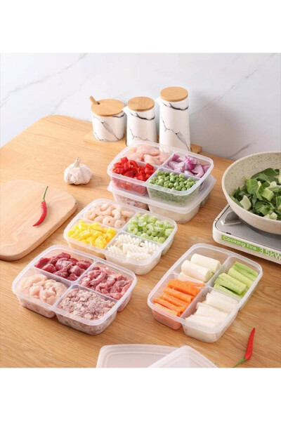 Large 12 Pack 4 Compartment Frozen Meal Meat And Vegetable Storage Container - Portion Freezer Chop Box - 11