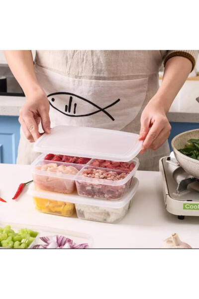 Large 12 Pack 4 Compartment Frozen Meal Meat And Vegetable Storage Container - Portion Freezer Chop Box - 14