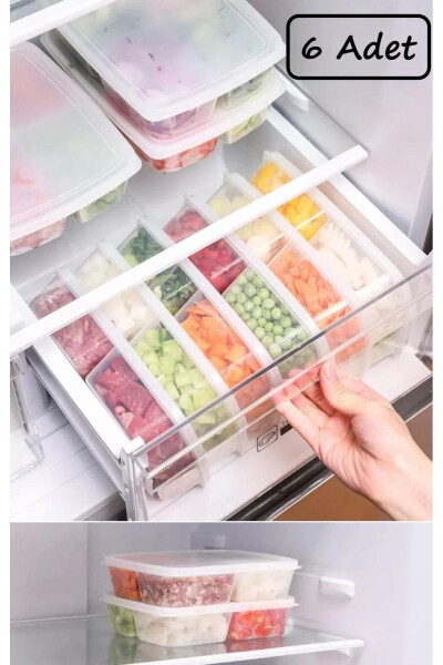 Large 6 Compartment Meal Prep Container for Meat and Vegetables with Frozen Portion Control Freezer Organizer - 1