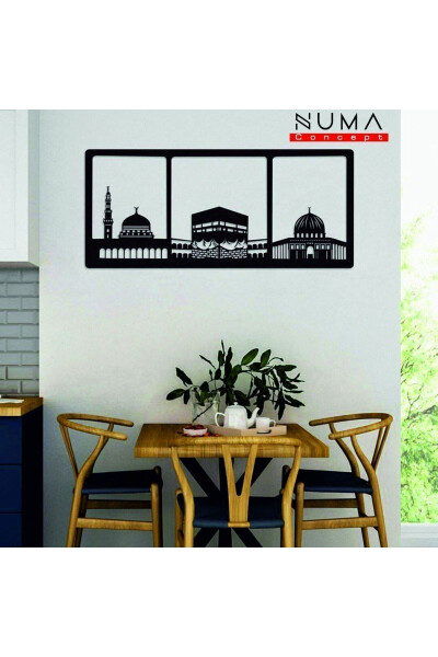 Large Mosque Kaaba Painting Mdf Religious Islamic Painting Wall Decoration Laser Cut 37x84 - 3