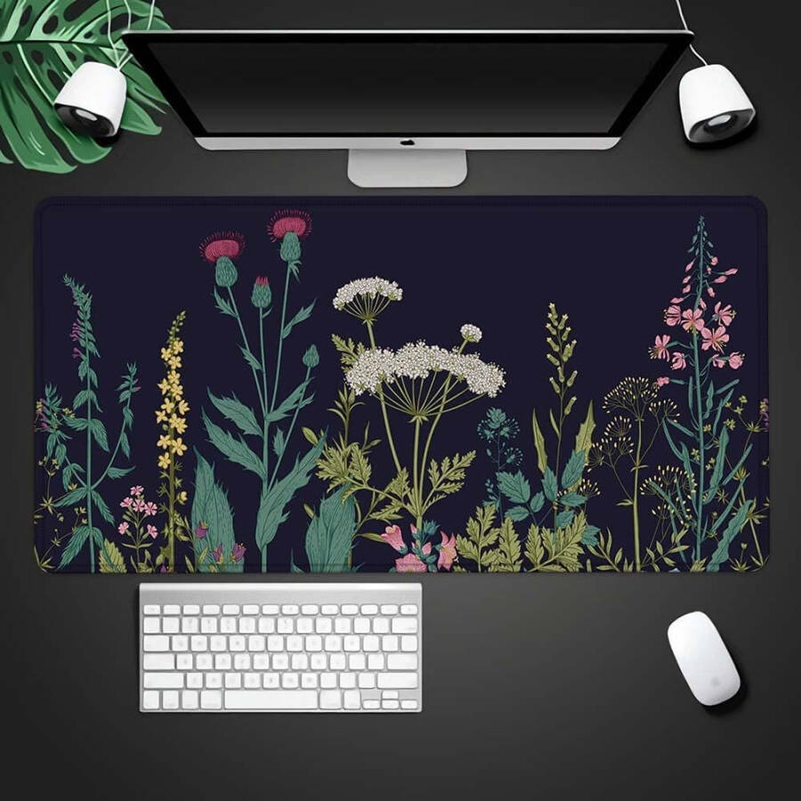 Large Mouse Pad 31.4 x 15.7inches 3mm XXL Extended Gaming Mouse Pad Mat with Non-Slip Base Stitched Mousepad for Computer, Office, Keyboard and Laptop - Wild Flowers，Waterproof Desk Mat - 3