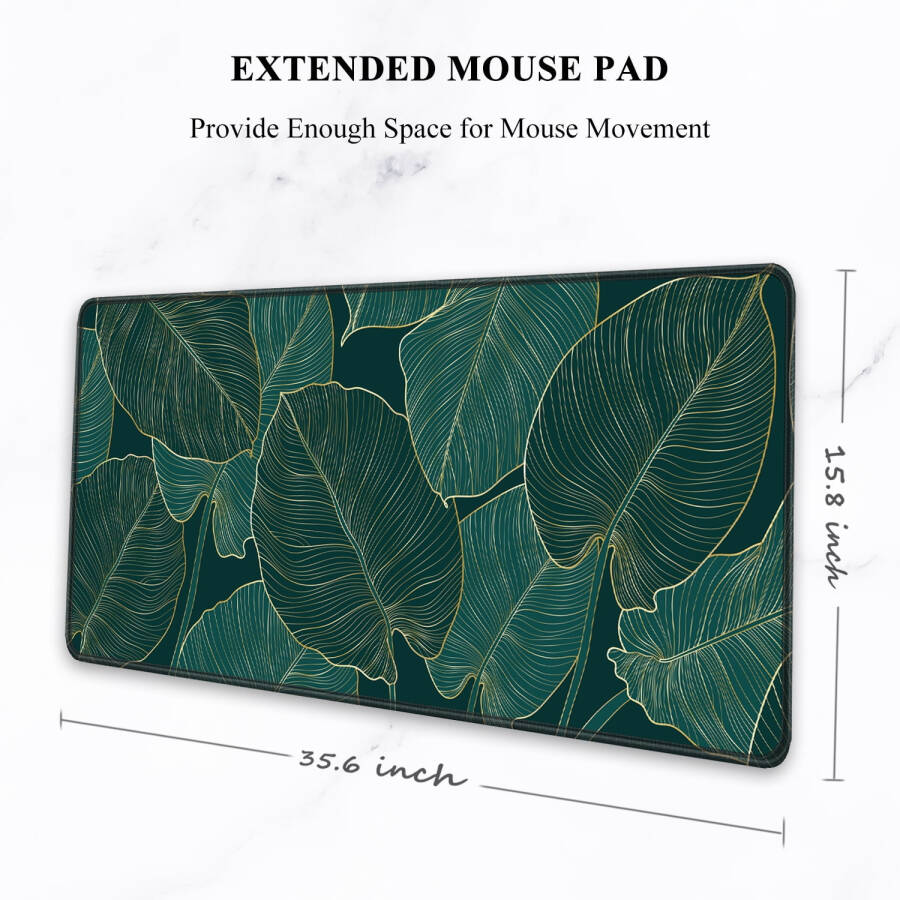 Large mouse pad, XXL extended gaming mousepad, waterproof desk pad with stitched edge, non-slip laptop computer keyboard mouse mat for office & home, Boho tropical leaves design. - 6