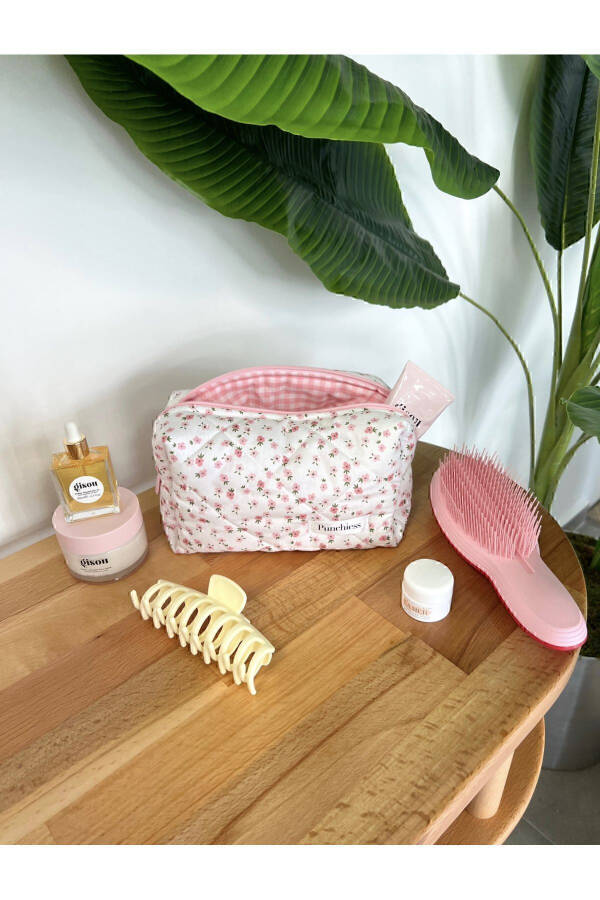 Large Pink Crispy Flower Makeup Bag - 4