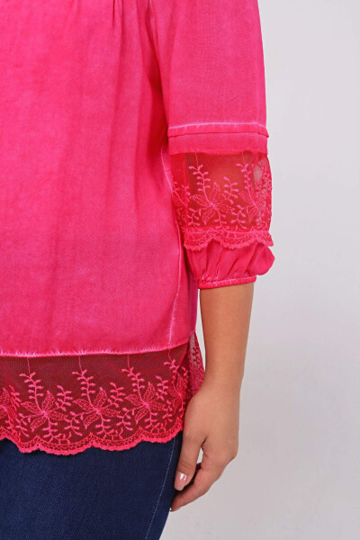 Large Size Blouse with Lace Detail Fuchsia-Pink - 6