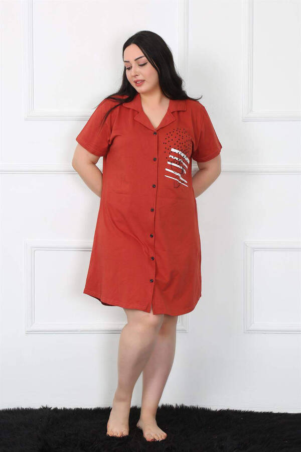 Large Size Cotton Buttoned Burgundy Tunic Nightgown 1025 - 1