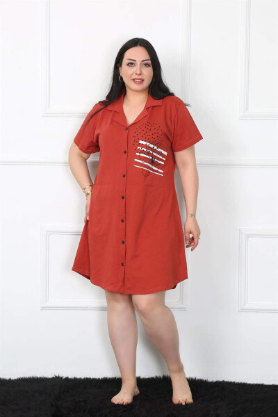 Large Size Cotton Buttoned Burgundy Tunic Nightgown 1025 - 2