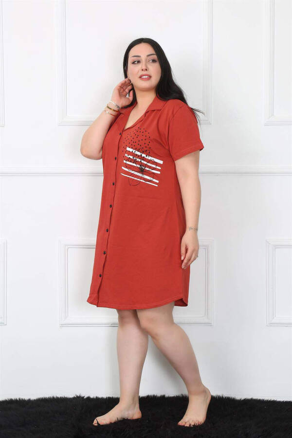 Large Size Cotton Buttoned Burgundy Tunic Nightgown 1025 - 3