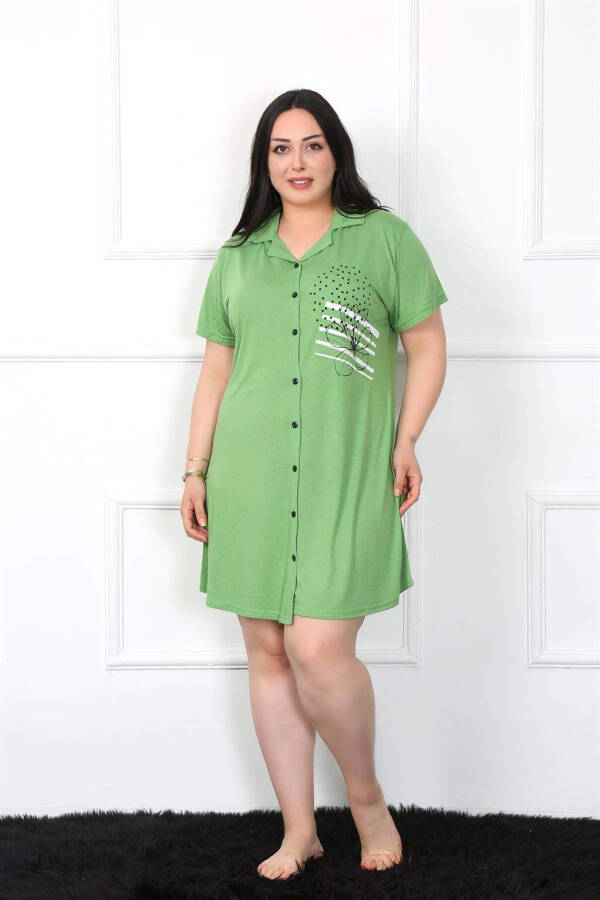 Large Size Cotton Buttoned Green Tunic Nightgown 1025 - 1