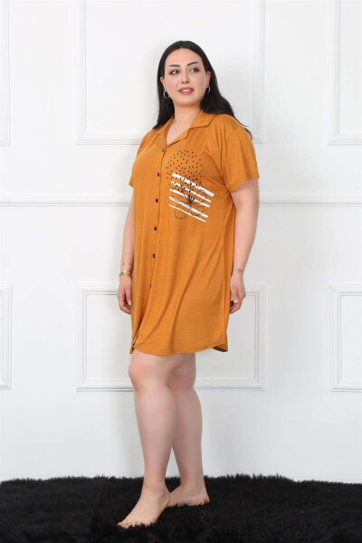 Large Size Cotton Buttoned Mustard Tunic Nightgown 1025 - 2