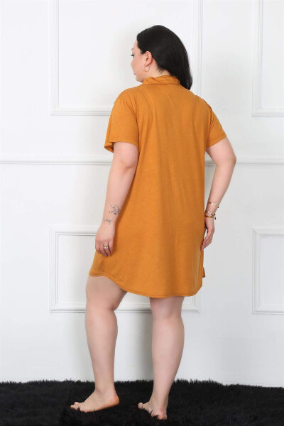 Large Size Cotton Buttoned Mustard Tunic Nightgown 1025 - 4