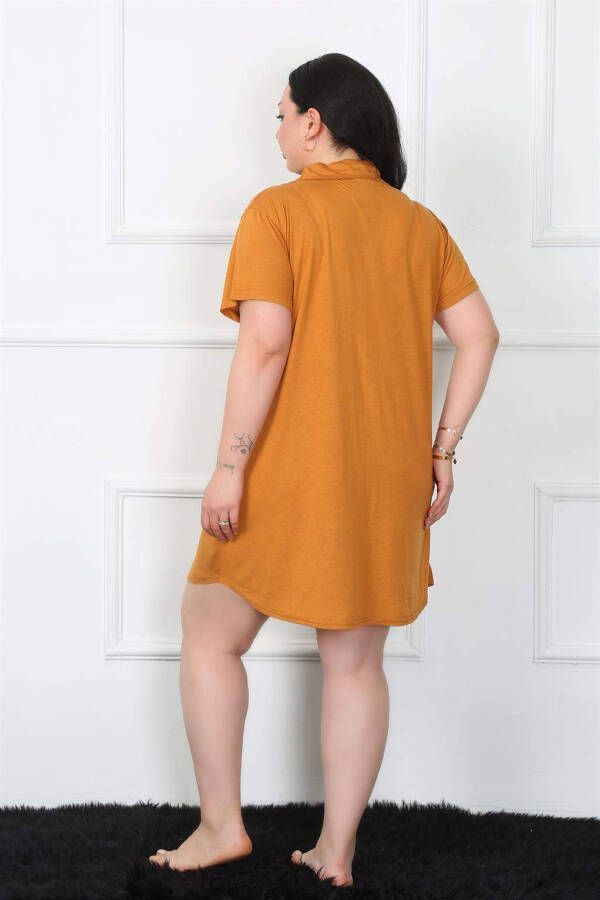 Large Size Cotton Buttoned Mustard Tunic Nightgown 1025 - 4