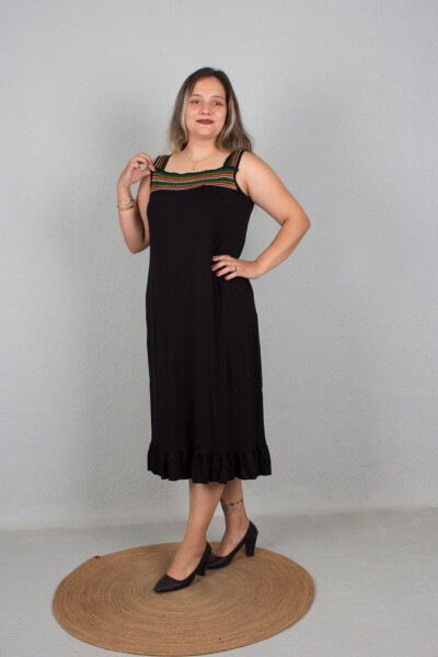 Large Size Embroidered Viscose Strapless Dress - 4