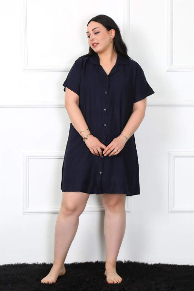 Large Size Woven Buttoned Navy Tunic Nightgown 1022 - 2