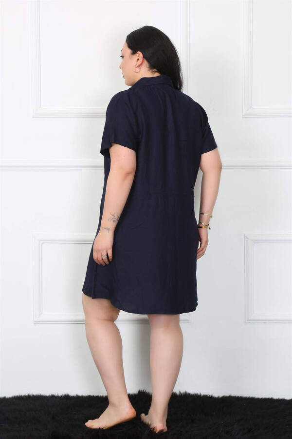 Large Size Woven Buttoned Navy Tunic Nightgown 1022 - 4