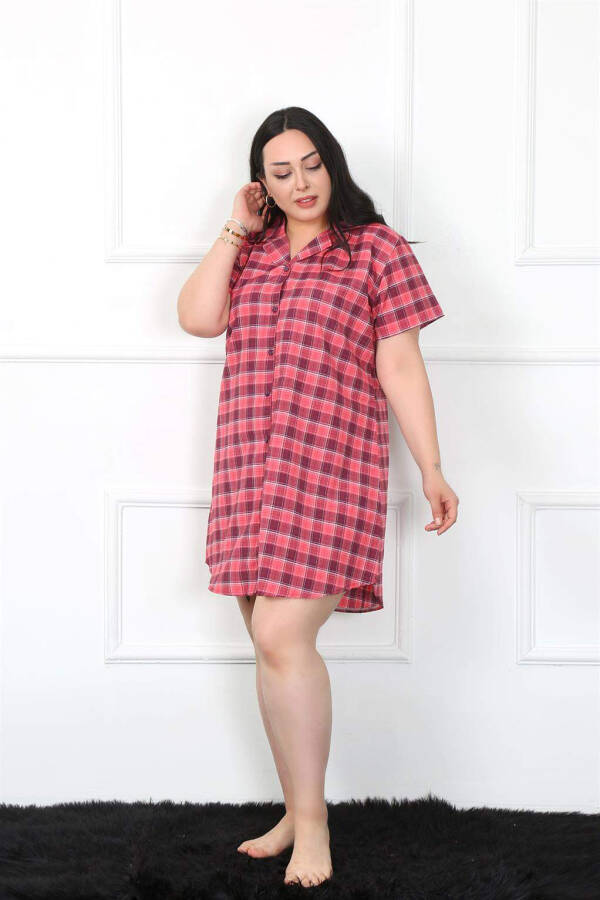 Large Size Woven Buttoned Tunic Nightgown 1024 - 2