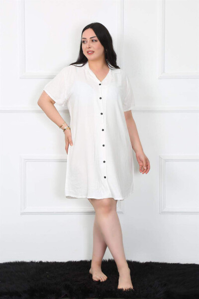 Large Size Woven Buttoned White Tunic Nightgown 1022 - 2