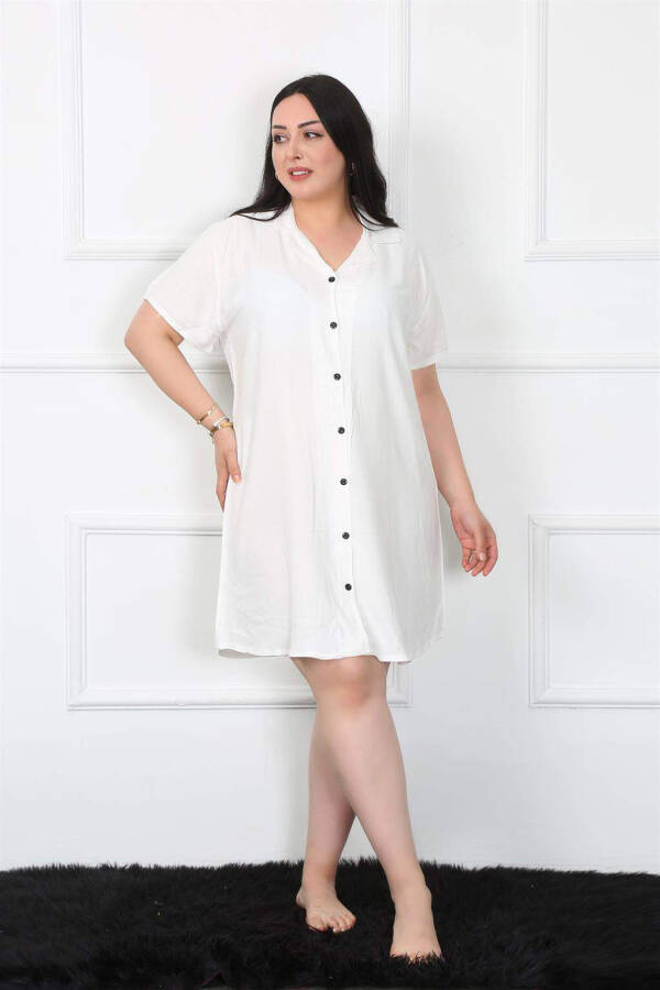 Large Size Woven Buttoned White Tunic Nightgown 1022 - 2