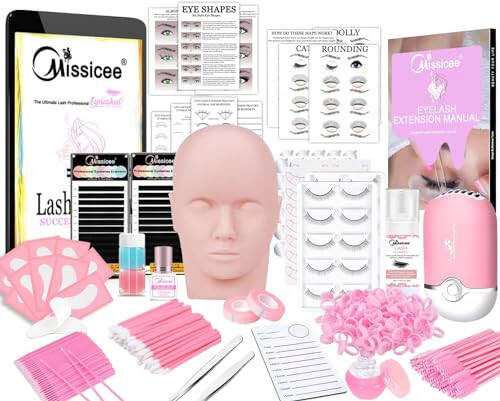 Lash Extension Kit for Beginners, Professional Eyelash Extension Kit with Mannequin Head, Strong Holder Lash Glue, Glue Remover, Lash Practice Manual, Lash Fan, Lash Extension Supplies for Beginners - 1