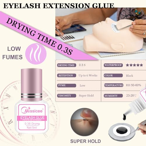 Lash Extension Kit for Beginners, Professional Eyelash Extension Kit with Mannequin Head, Strong Holder Lash Glue, Glue Remover, Lash Practice Manual, Lash Fan, Lash Extension Supplies for Beginners - 4