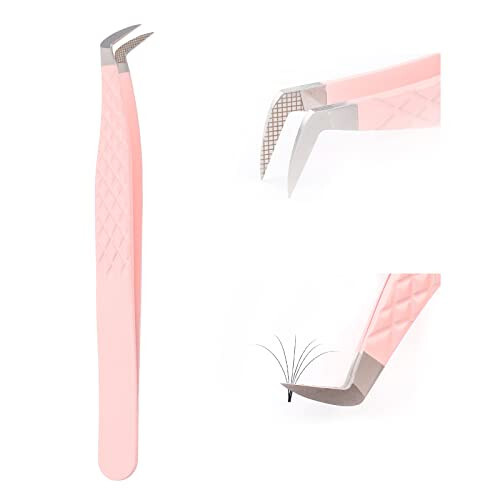 Lash Tweezers for Eyelash Extensions for Volume and Lighter Mega Volume Fans Professional Precision Stainless Steel Lash Extension Tweezers Curved Boot Angled Tips - 1