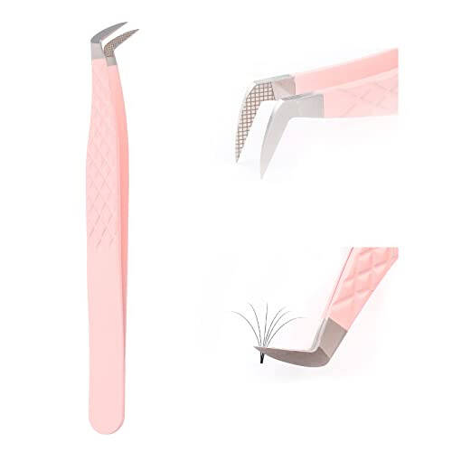 Lash Tweezers for Eyelash Extensions for Volume and Lighter Mega Volume Fans Professional Precision Stainless Steel Lash Extension Tweezers Curved Boot Angled Tips - 1