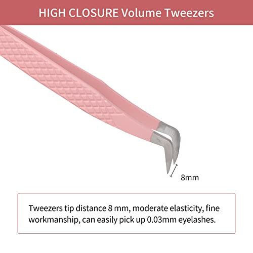 Lash Tweezers for Eyelash Extensions for Volume and Lighter Mega Volume Fans Professional Precision Stainless Steel Lash Extension Tweezers Curved Boot Angled Tips - 3