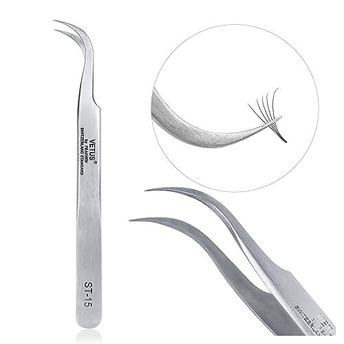 LASHVIEW Lash Tweezer, Vetus Curved Eyelash Tweezers for Professional Grafting Eyelash Extension, Stainless Steel Needle Nose Tweezers for Lash Extension Stickers Precision Electronics, ST15 - 1