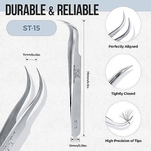 LASHVIEW Lash Tweezer, Vetus Curved Eyelash Tweezers for Professional Grafting Eyelash Extension, Stainless Steel Needle Nose Tweezers for Lash Extension Stickers Precision Electronics, ST15 - 5