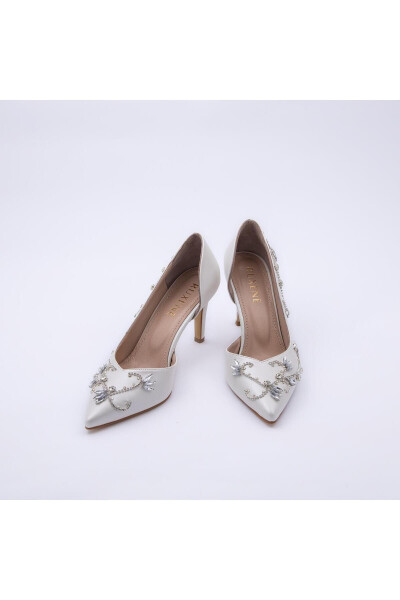 LAVIEN Custom Design Silver Stone Handcrafted White Stiletto 8CM Bridal Shoe - 21