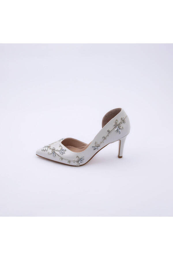 LAVIEN Custom Design Silver Stone Handcrafted White Stiletto 8CM Bridal Shoe - 24