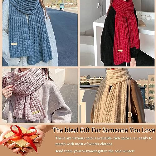 LC&QS Women's Warm Scarf,Rich Solid Colors Winter Scarves ，Super Soft Scarf for Women Winter，Cold Weather Accessories(White) - 2