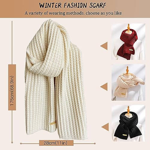 LC&QS Women's Warm Scarf,Rich Solid Colors Winter Scarves ，Super Soft Scarf for Women Winter，Cold Weather Accessories(White) - 4