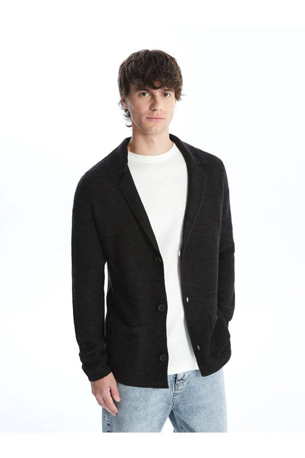 LCW Casual, black slim fit shawl collar men's knitted cardigan - 1