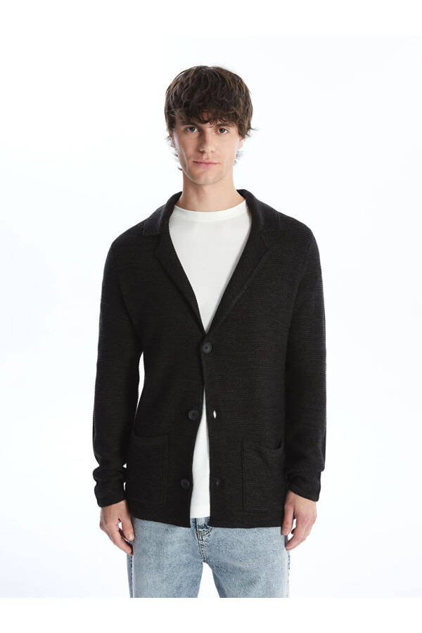 LCW Casual, black slim fit shawl collar men's knitted cardigan - 2