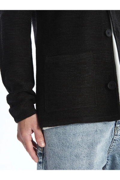 LCW Casual, black slim fit shawl collar men's knitted cardigan - 4