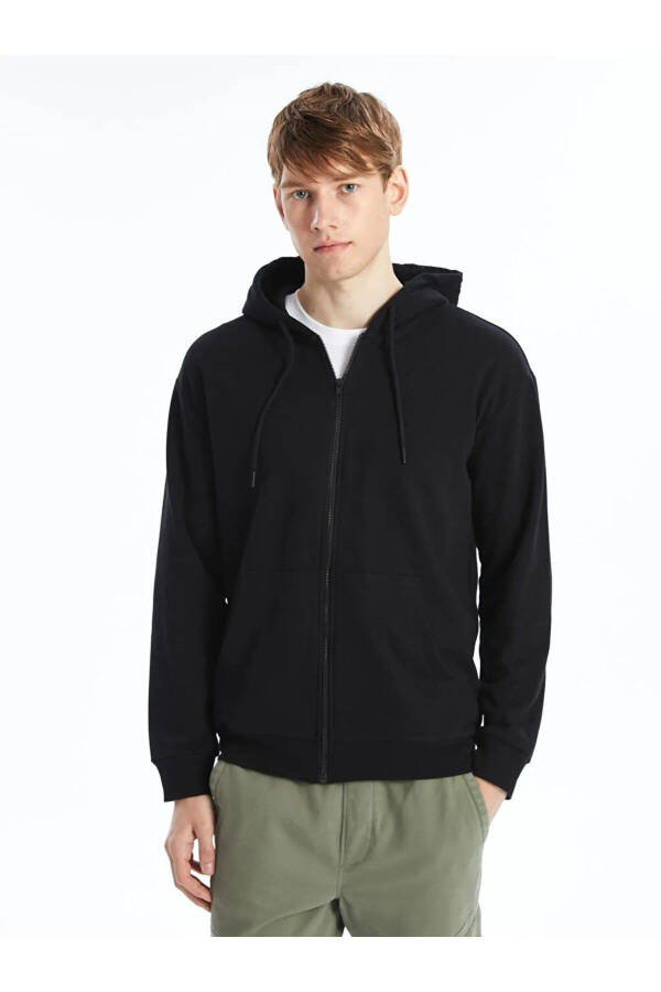 LCW Casual New Black Hooded Zip-Up Sweatshirt - 1