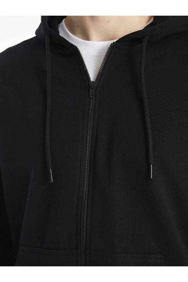 LCW Casual New Black Hooded Zip-Up Sweatshirt - 3