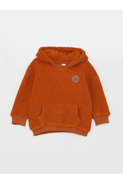 LCW Light Brown Long Sleeve Embroidered Detail Baby Boy Plush Hoodie - 1