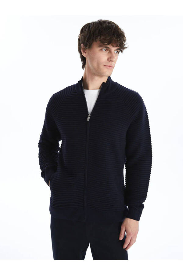 LCW Vision Navy Blue Standard Fit Crew Neck Men's Knit Cardigan - 1