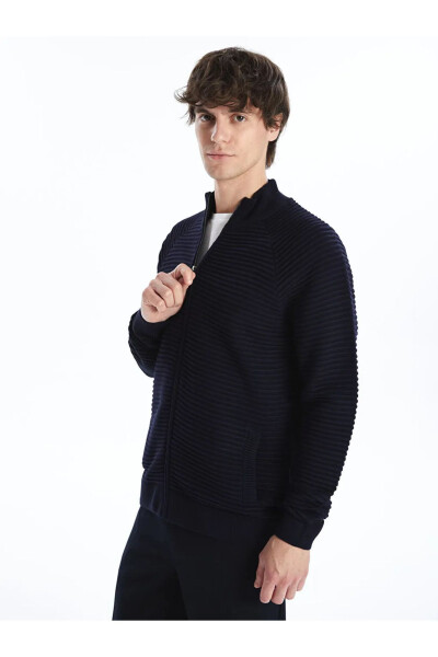 LCW Vision Navy Blue Standard Fit Crew Neck Men's Knit Cardigan - 2