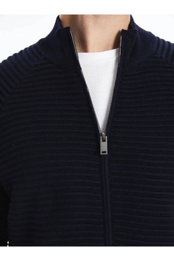 LCW Vision Navy Blue Standard Fit Crew Neck Men's Knit Cardigan - 4