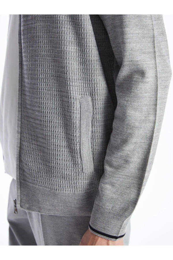 LCWAIKIKI Classic Light Grey Melange Knit Cardigan - 4