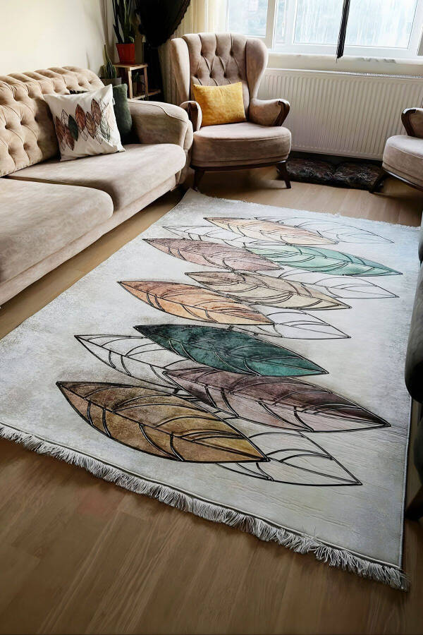 Leaf Pattern Rug Digital Printed Non-Slip Base Washable Runner, Living Room And Hall Rug - 27