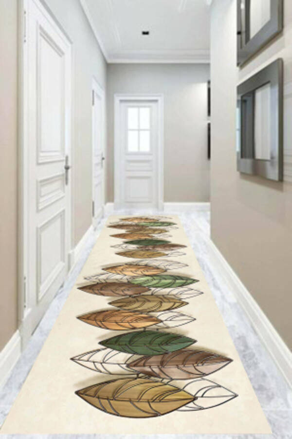 Leaf Pattern Rug Digital Printed Non-Slip Base Washable Runner, Living Room And Hall Rug - 28