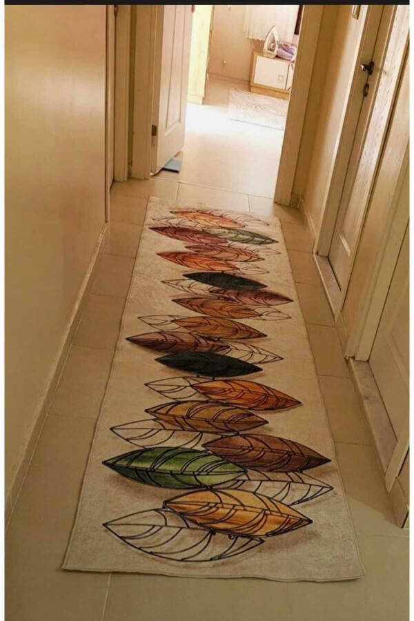 Leaf Pattern Rug Digital Printed Non-Slip Base Washable Runner, Living Room And Hall Rug - 29